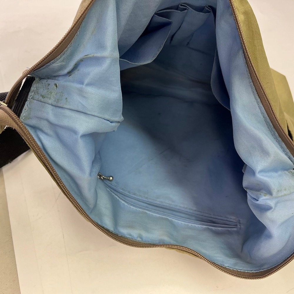 Baggallini Khaki Nylon Crossbody Hobo Bag Adjustable Strap Tan Blue Lining - Picture 9 of 14